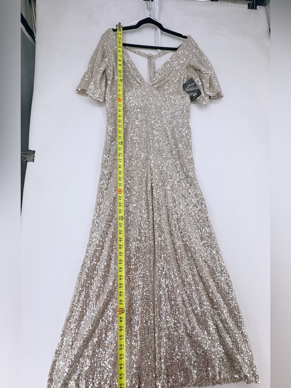 Juliana's Boutique Silver Sequin Wide Leg Jumpsuit L - Picture 8 of 8